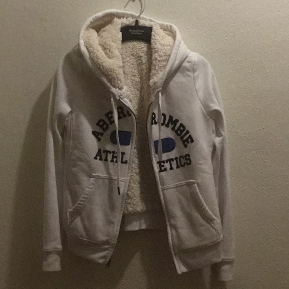 New 60%cotton white fleece lined hood jacket